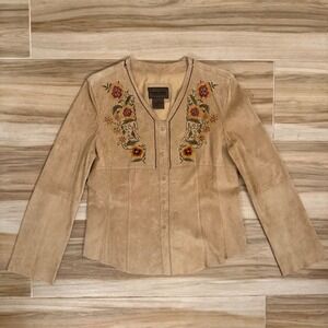 Brandon Thomas Tan Suede Leather Embroidered Floral Western Jacket 27312NC M